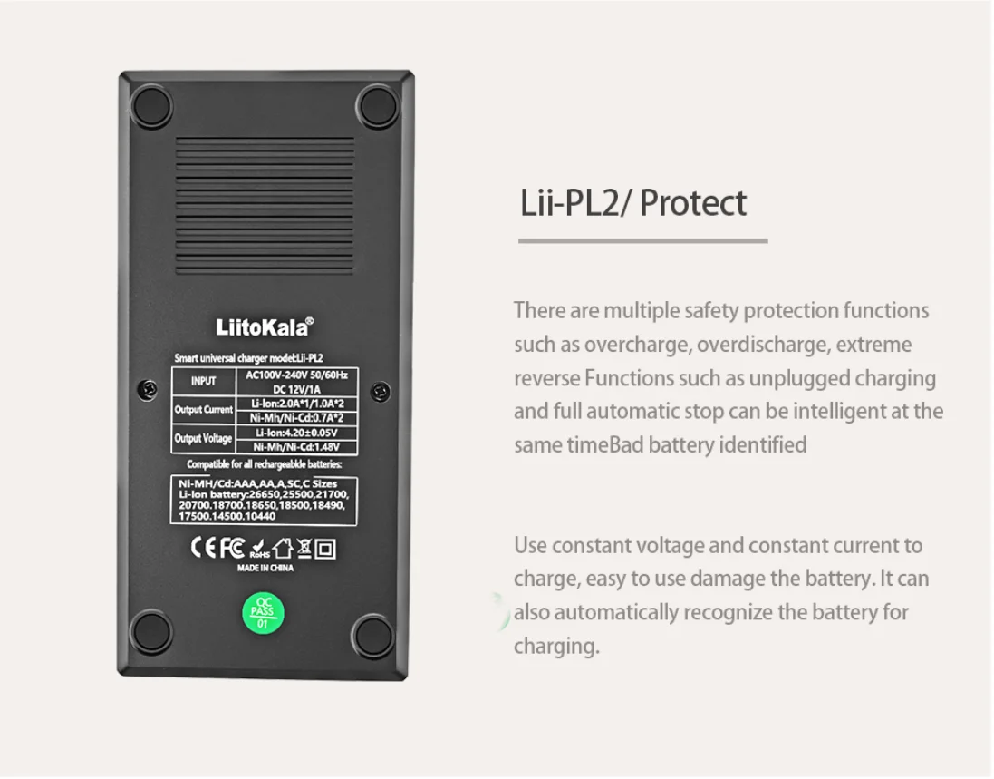 Зарядное устройство LiitoKala Lii-PL2 со светодиодной подсветкой для аккумуляторов 18650