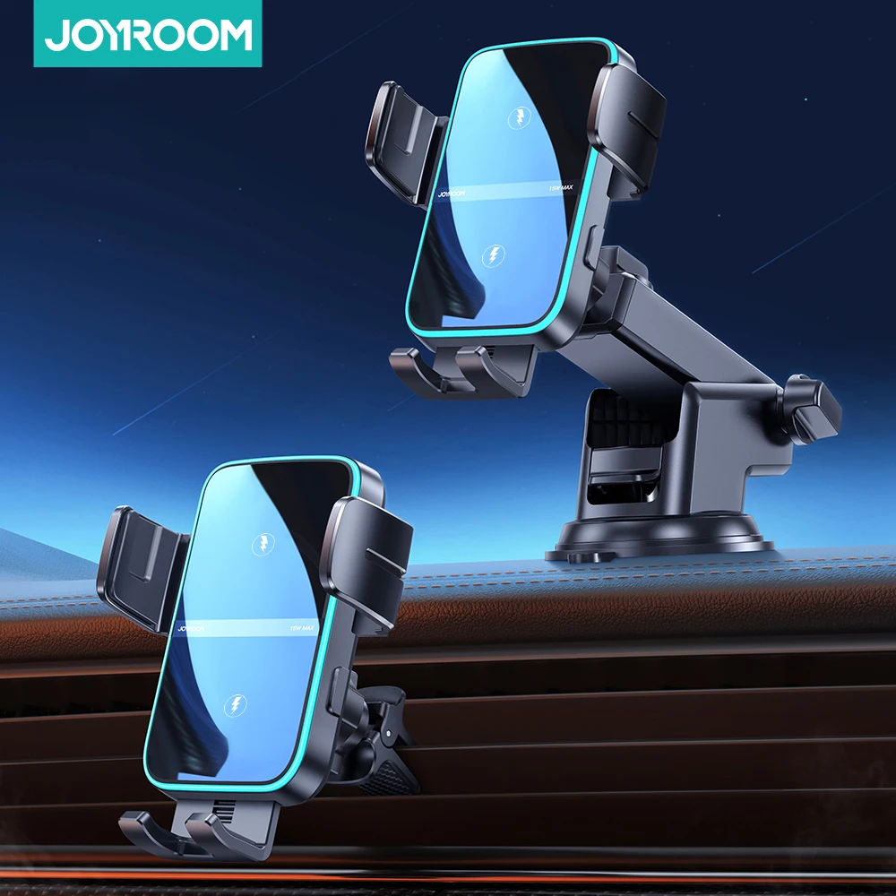 Joyroom 15W Dual Coil Car Phone Holder Automatic Fast Wireless Charger Phone Holder Car Mount For iPhone Foldable Galaxy
