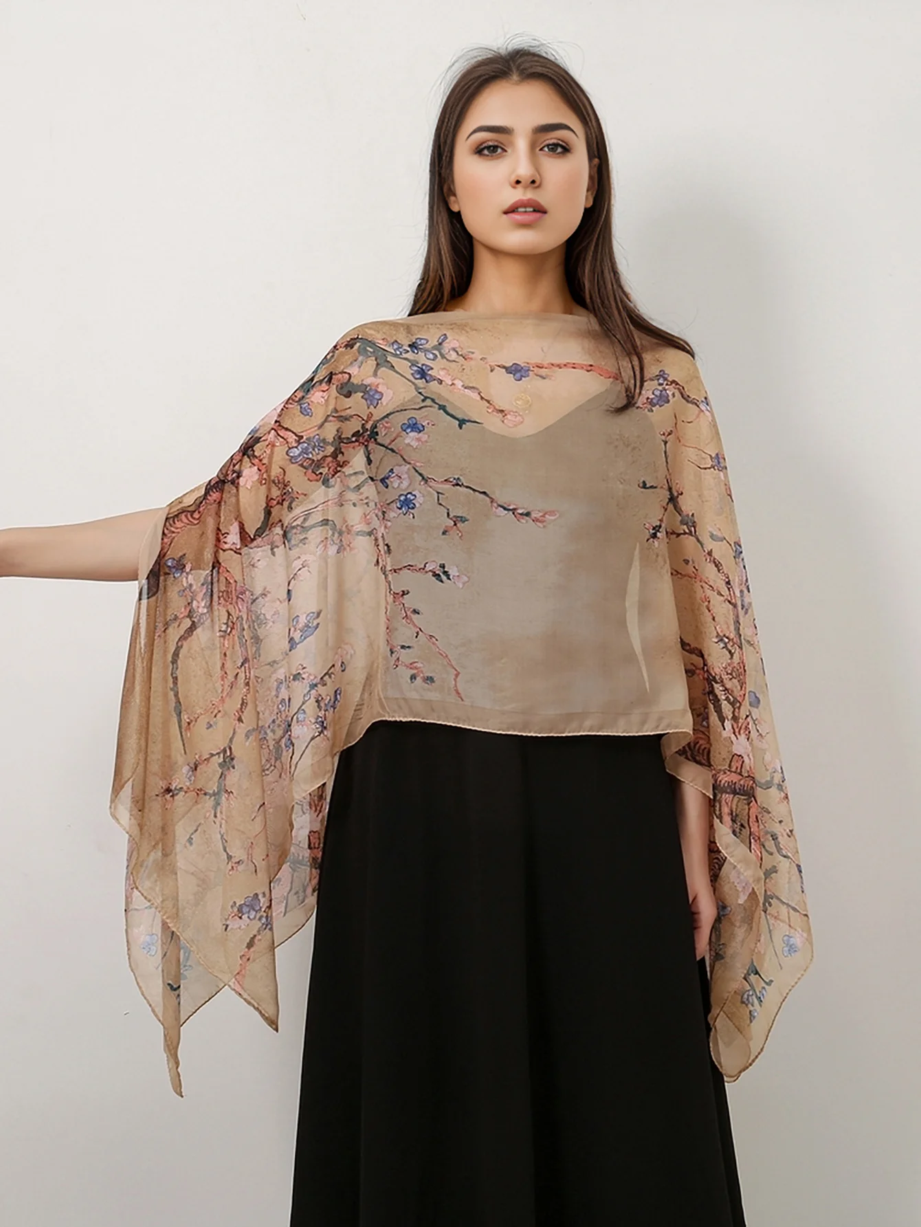 Шаль из шифона с цветочным принтом 150x100 см