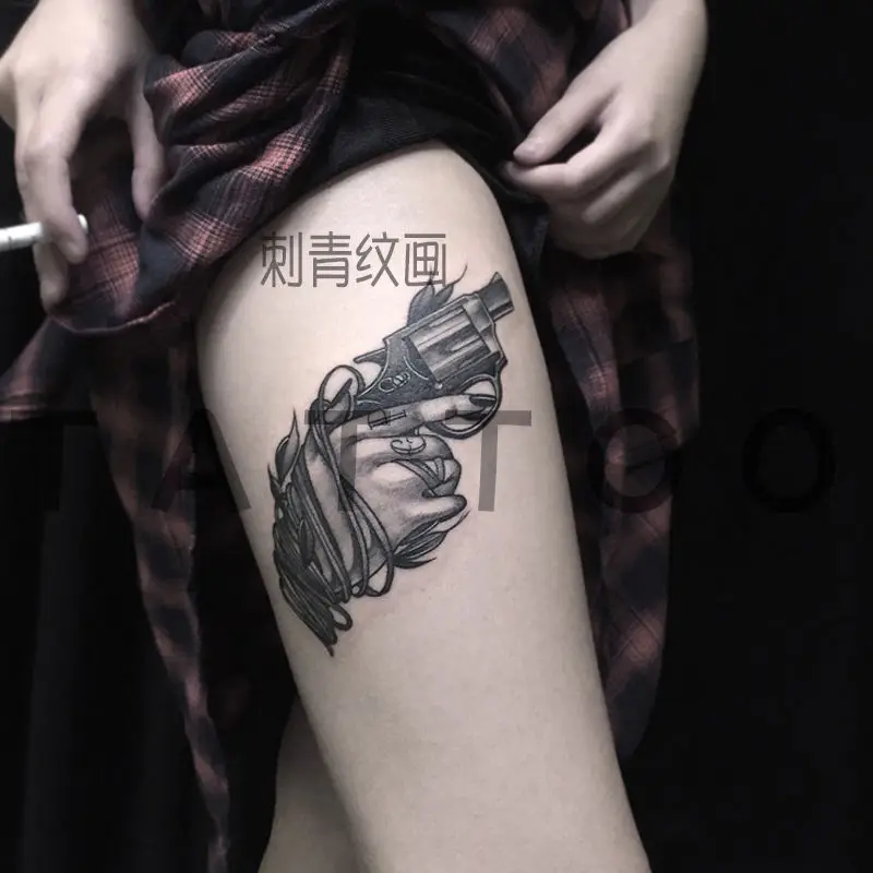 

Новинка 2022, стильные водостойкие татуировки-наклейки в стиле панк с разворотным пистолетом для женщин и мужчин, временная татуировка, искус...