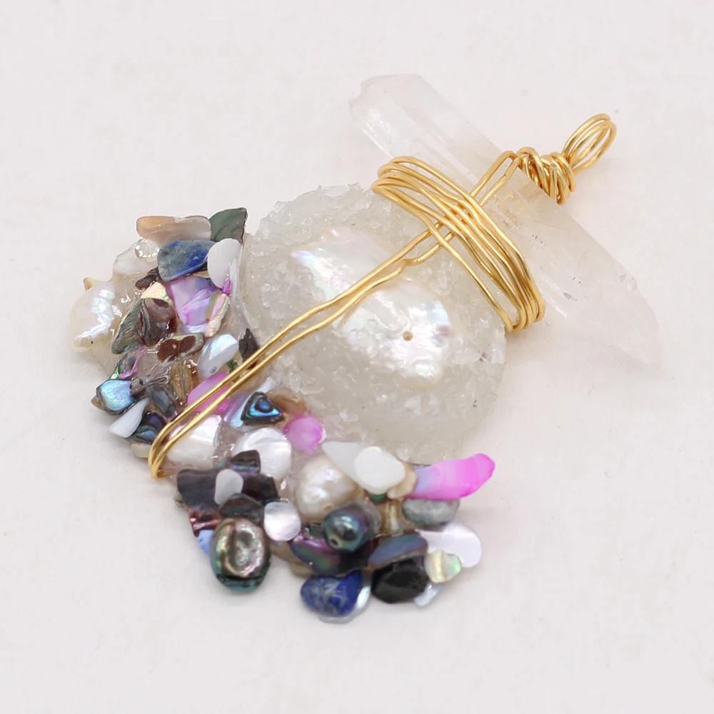 

Natural Stone Irregular Crystal Bud Wound Gold Thread Pendant For Jewelry Making DIY Necklace Earring Accessories Gem Charm Gift