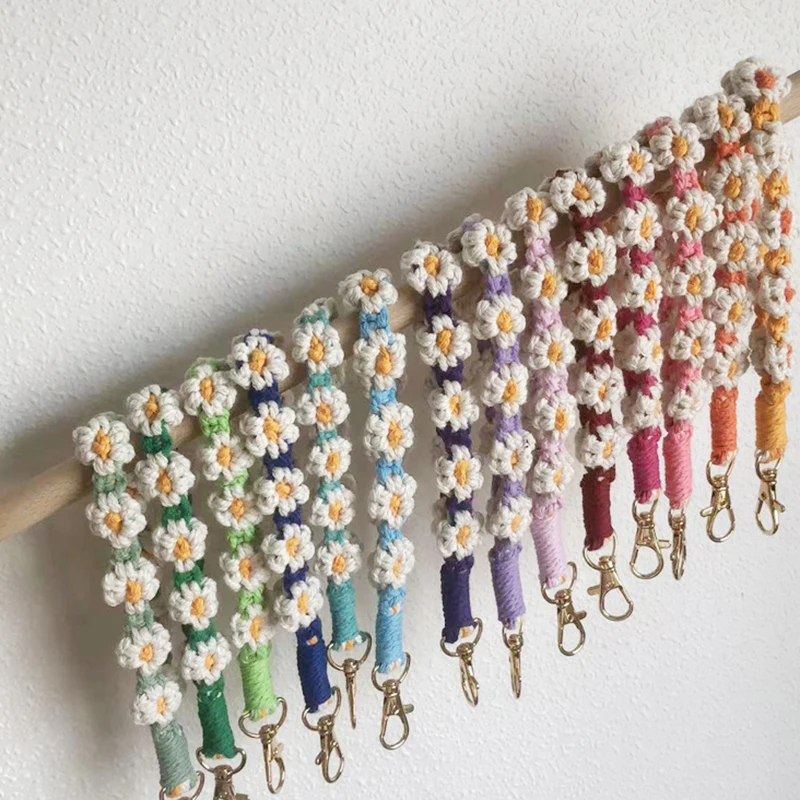 

Macrame Flower Wristlet Keychain Key Fob Crochet Car Accessory Flower Keychain Bracelet Birthday Gift for Mom Purse Bag Charm