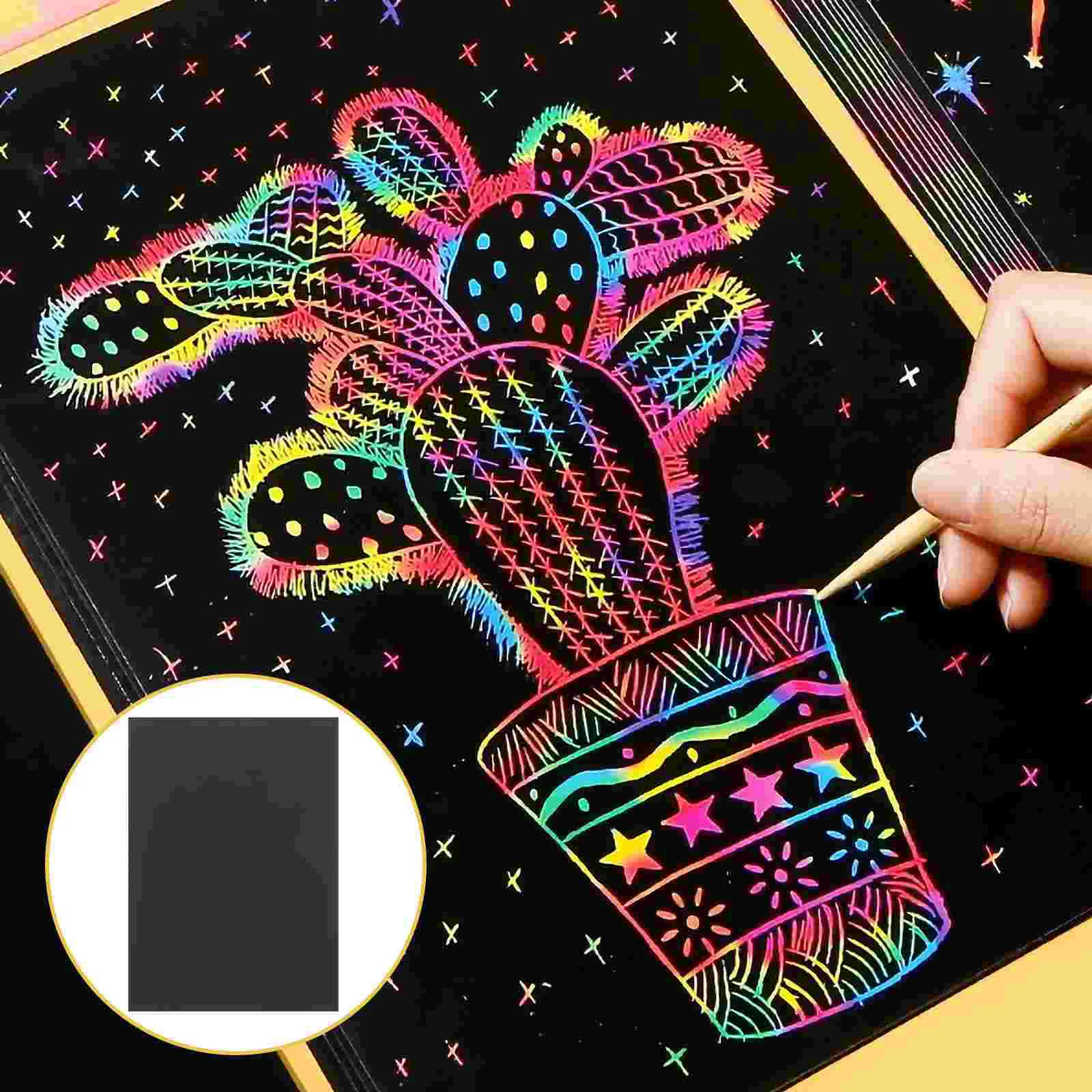 

55PCS Children Scratch Paper Scratching Drawing Painting Papers Creative Scratch Drawing Paper Set Black (50 Sheets, 5 Memo