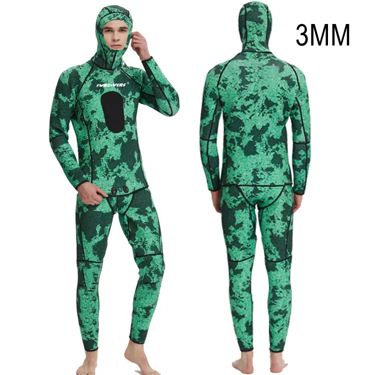 3MM Two Pieces Neoprene Snorkeling Keep Warm Spearfishing Diving Suit Hooded Men Scuba UnderWater Hunting Swim Kayaking Wet Suit