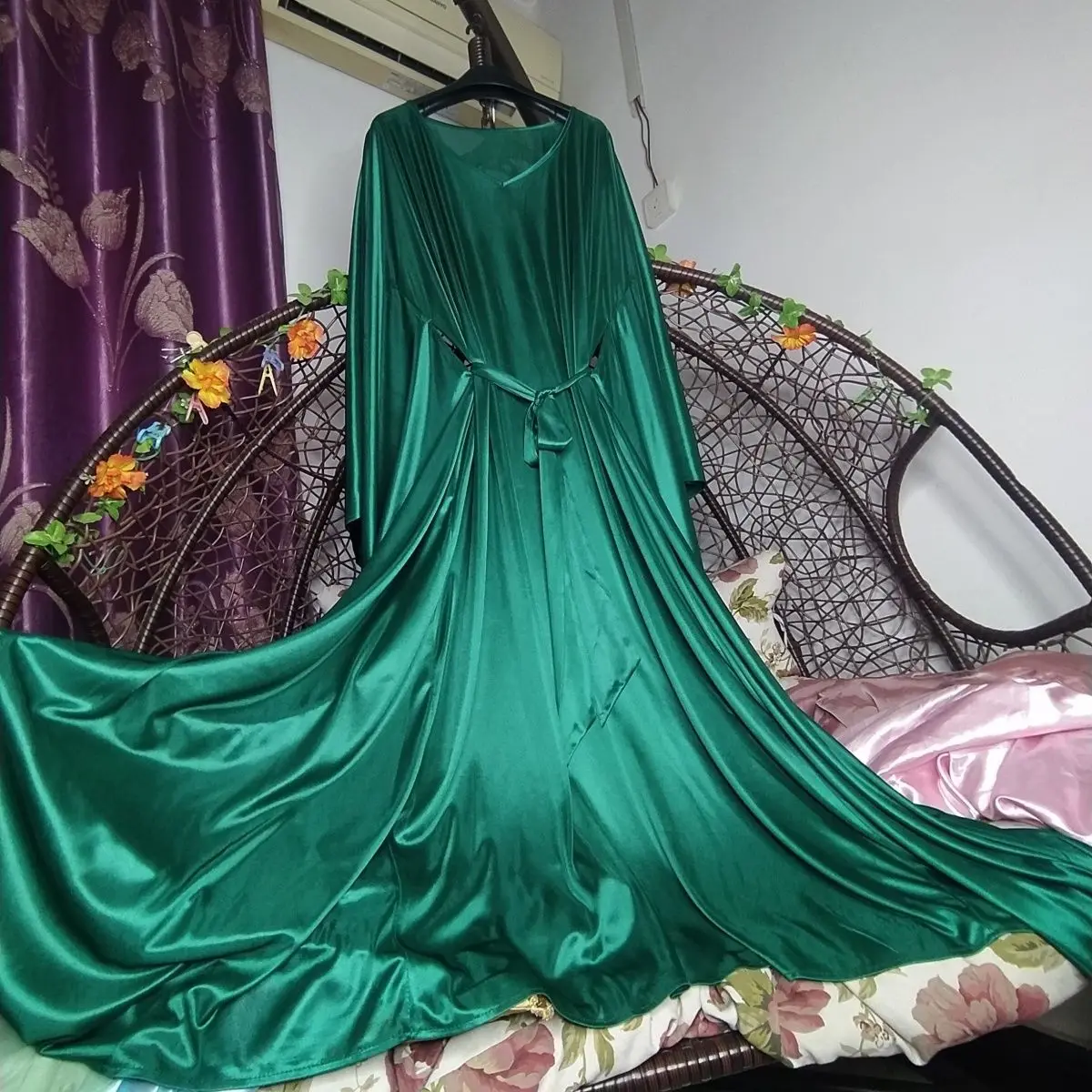 Блестящее Сексуальное Женское атласное длинное платье свободного кроя с рукавом