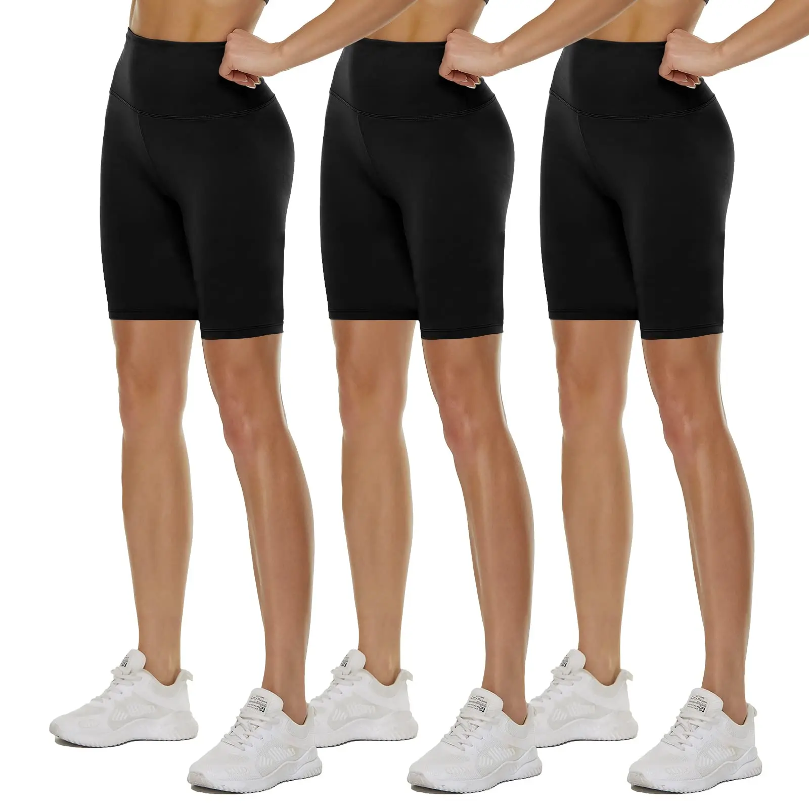 

CAMPSNAIL 3 Pack High Waisted Biker Shorts for Women 5" Buttery Soft Black Workout Yoga Athletic Shorts