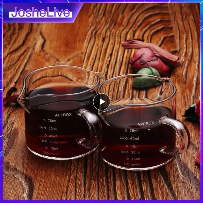 

Coffee Supplies Measure Mug Glass Measuring Cup Pour Spout Double Mouth Kitchen Milk Jug Newest Clear Measuring Cup 75ml Durable