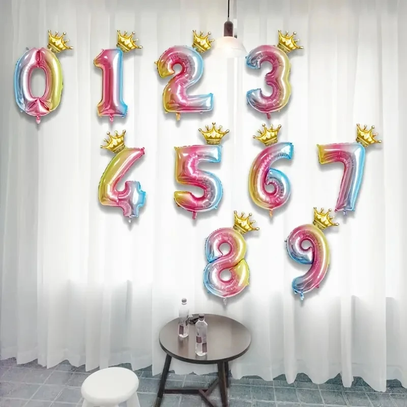 

Gradient Digital Balloon Gold Crown Birthday Balloon Wedding Decoration Baby Showers Birthday Decoration Girl Party Supplies