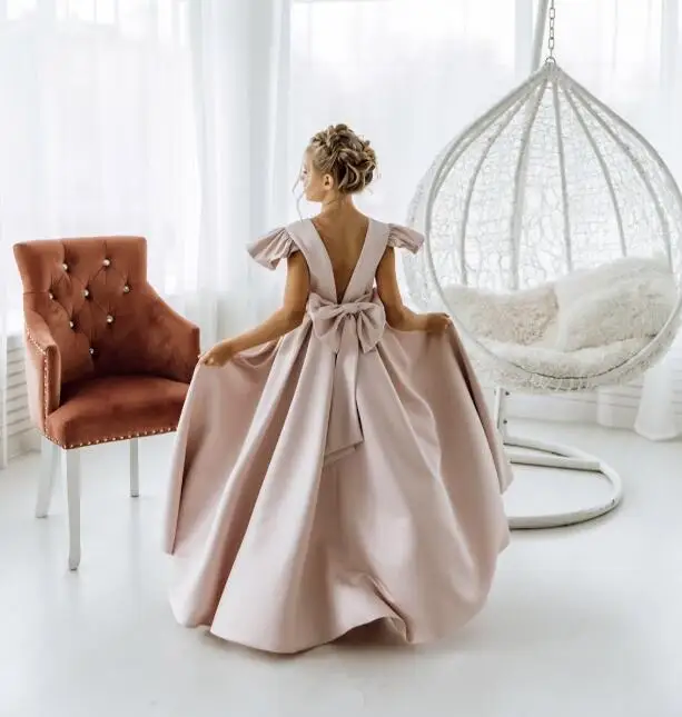 

Новинка, Тюлевое платье цвета шампанского с цветами для девочек, свадебное детское платье с круглым вырезом, кружевное платье принцессы для первого причастия, детское платье размера