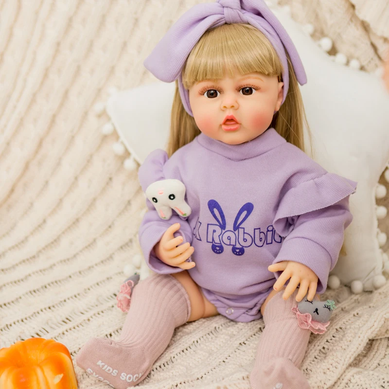 

55 CM Reborn Doll 22 Inch Lifelike Reborn Baby Girl Doll Soft Silicone Long Blond Hair Realistic Princess Toddler Birthday Gift