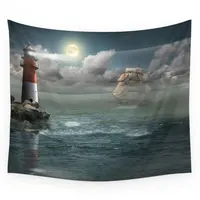 Lighthouse Under Back Light Tapestry Wall Hanging Blanket Bedroom Bedspread Throw Cover Home Decor Beach Mat Tapestries