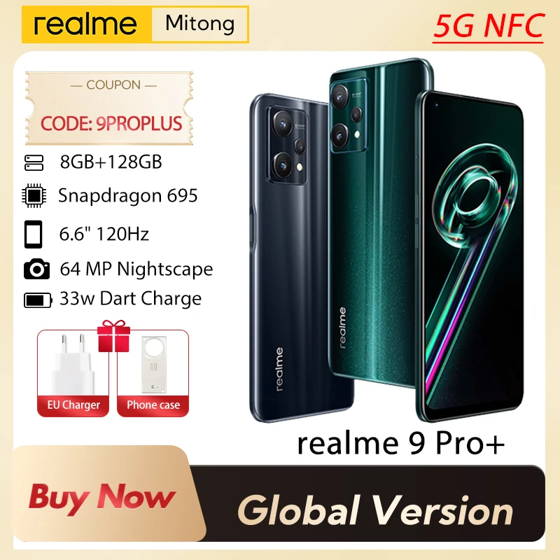 

realme 9 Pro Plus 5G Dimensity 920 Sony Imx766 Ois Camera 6.4'' 90Hz 60w Superdart Amoled Display 8GB 128GB Global Version NFC