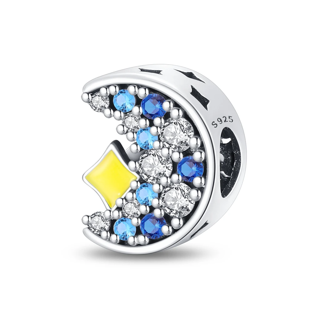 Женское колье из серебра 925 пробы ярко-голубое ожерелье со звездой и Луной