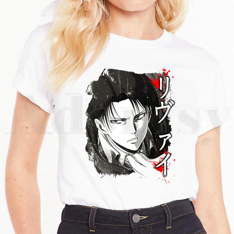

Japanese Anime Shingeki No Kyojin Attack On Titan T Shirts Women's T-shirt Short Sleeve Female Tops Tees Harajuku Vintage