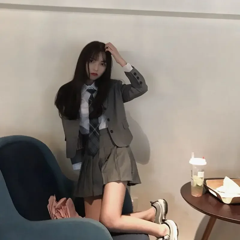 Женский костюм в Корейском стиле шикарный пиджак-рубашка с галстуком ретро и