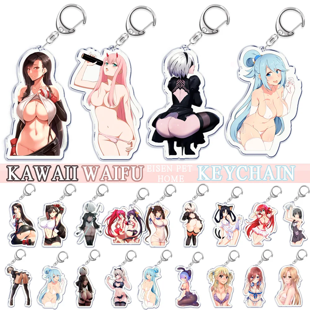 

Привлекательный акриловый брелок для ключей Каваий уайфу с аниме девушками для аксессуаров Сумка Манга Zero Two подвеска брелок кольцо для ключей женский подарок