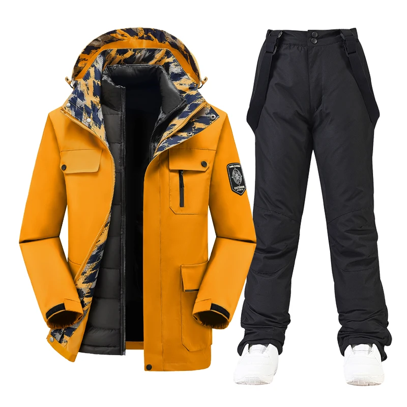 Ski Suit Men Winter Snow Suit Sets Snowboarding Clothing Waterproof Coat Down Jacket Outdoor Windproof Snow And Strap Pants