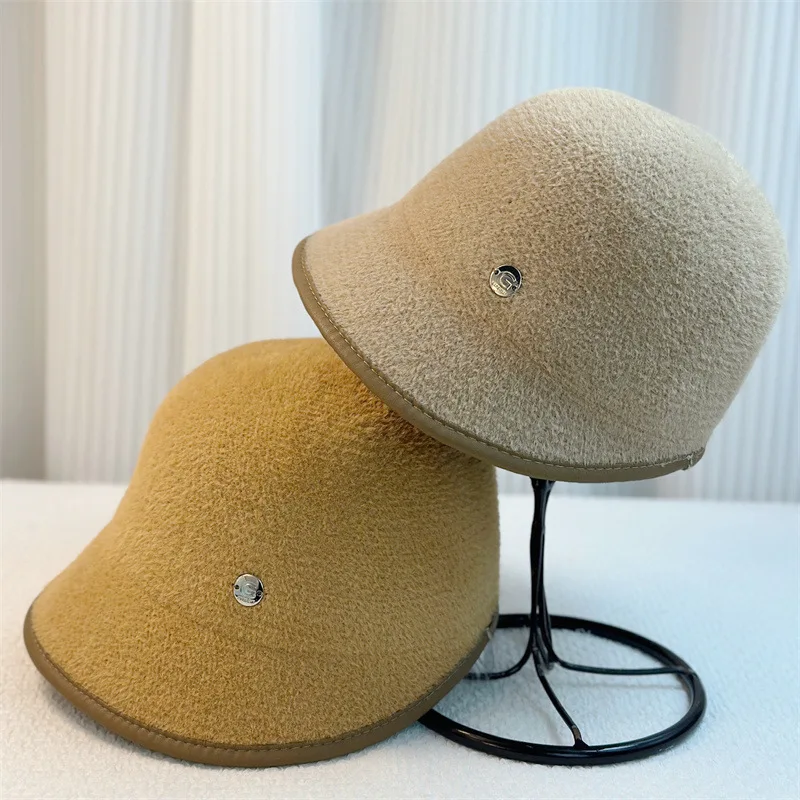 Женская шапка-кастрюля из искусственной норки осенняя и короткая шляпа в стиле