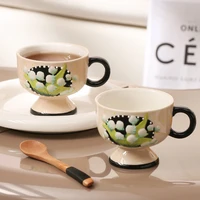 european retro embossed orchid ceramic coffee cup breakfast dessert milk mug porcelain couple gift cup crafts home decoration