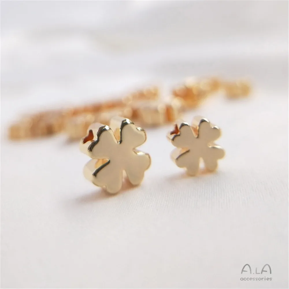 Купи 14K gold clover spacer beads accessories cross heart-shaped flower beads diy handmade string bracelet jewelry materials за 94 рублей в магазине AliExpress