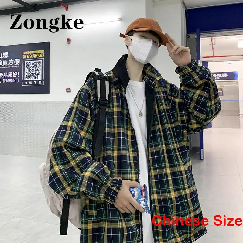 

Zongke винтажная клетчатая куртка, Мужская одежда, зимнее пальто для мужчин, куртки, уличная одежда, китайский размер, искусственная кожа, осен...