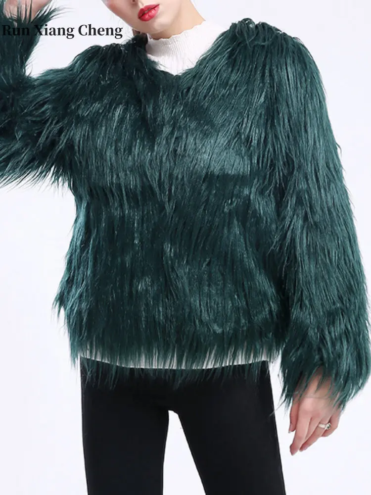 2023 Autumn Winter Coat for Women Faux Fur Luxury Designer Elegant  Hairy Soft Jacket External Warm Clothing Short Female Korean