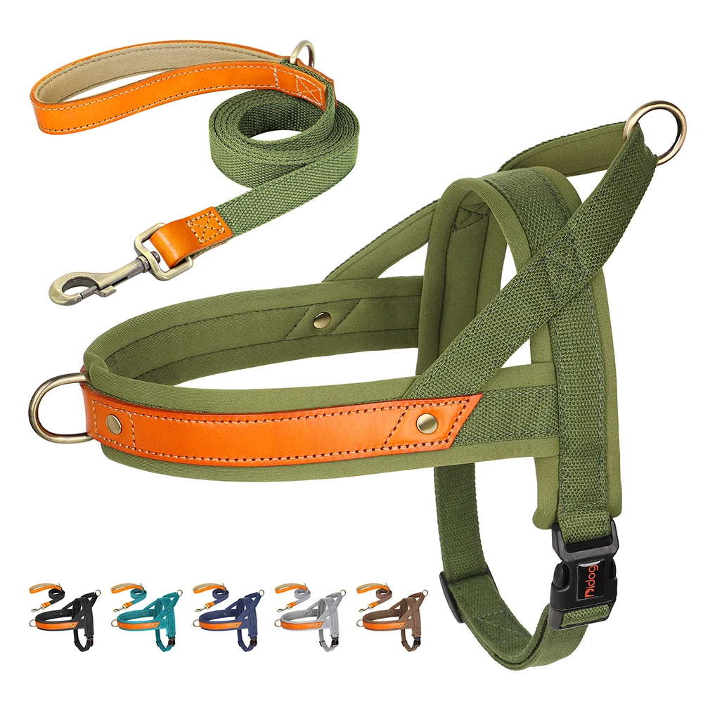 

Nylon Padded Dog Harness Leash Set Adjustable Leather Pet Harness Vest For Small Medium Large Dogs French Bulldog Pet Supplies