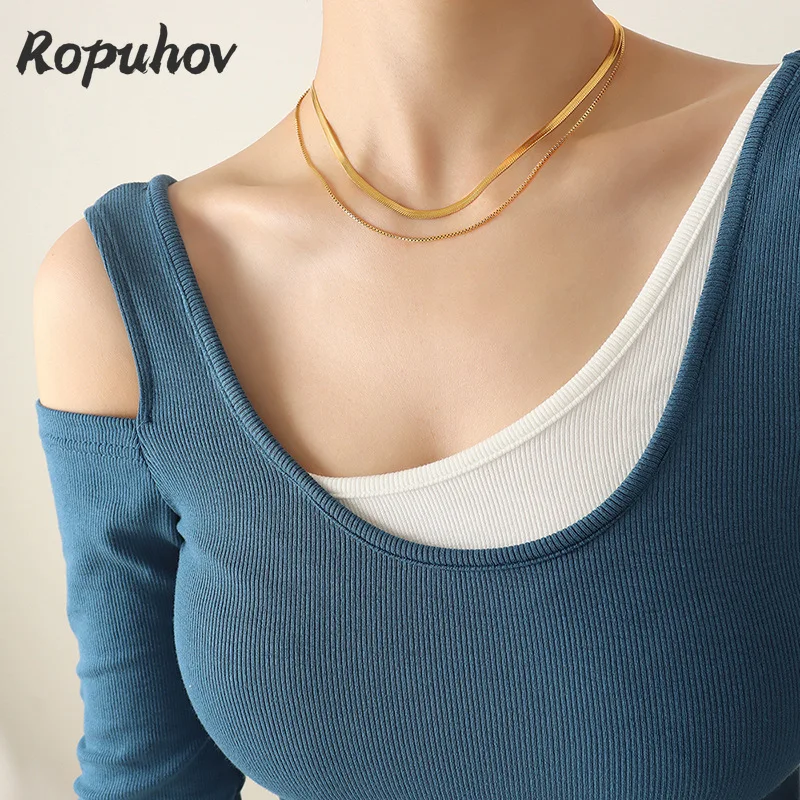 

Ropuhov 2022 Woman New European And American Simple Double-layer Blade Necklace Damp Metal Cold Clavicle Chain