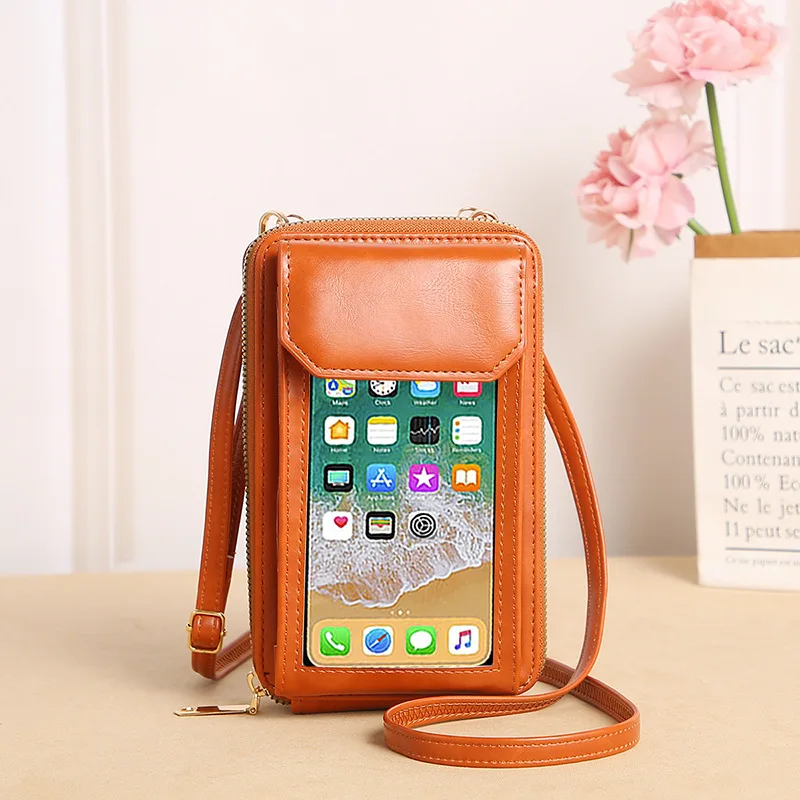 Ladies Touch Screen Cell Phone Purse Smartphone PU Leather Shoulder Strap Handbag Women Bag Fashion Mobile Wallet