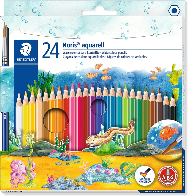 

STAEDTLER 144 10NC24 Noris Club Aquarell Watercolour Pencils Plus Paint Brush, Assorted Colours, Pack of 12/24 Erasable lead