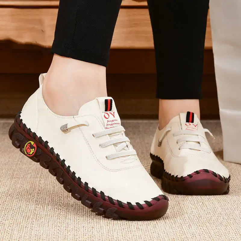 2022 New Spring Casual Women Shoes Platform Loafers 2022 Lace Up Leather Flats Slip-On Mom Shoe Mujer Zapatos Chaussure Femme