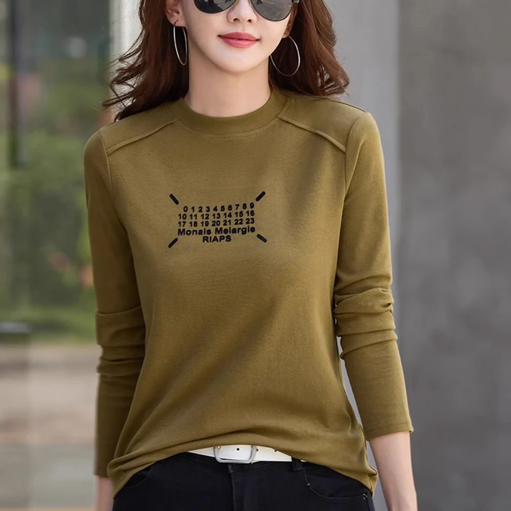 Женская футболка с длинным рукавом и круглым вырезом
