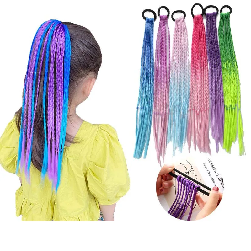 

Wig Twist Braid Elastic Hair Bands Girls Colorful Fake Hair Rubber Tie Ponytail Holder Ring Children Headwear Hair Accessories