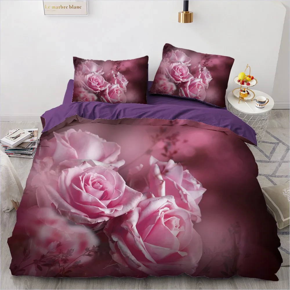 

3D Plant Flower Duvet Quilt Cover Set Soft Comforter Bed King Queen Colorful Home Texitle Simple Bedding Sets Linen Pillowcase