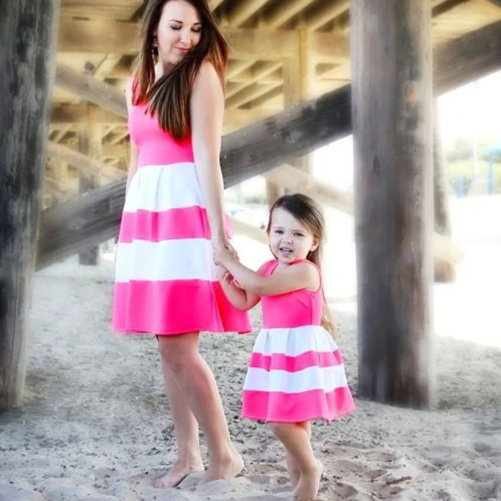 2022 new spring and summer stitching mother-daughter vest dress parent-child children's striped dress mother striped dress