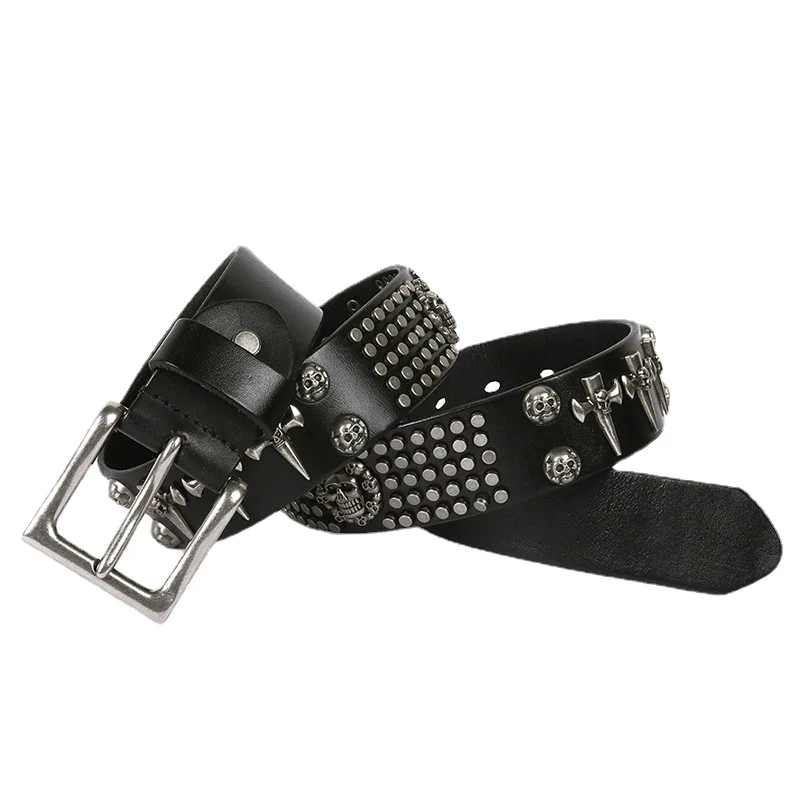 Punk Fashion Head Layer Cowhide Men's DJ Belt Skull Head buckles for men's belt Adjustable belt genuine leather belt lengthening