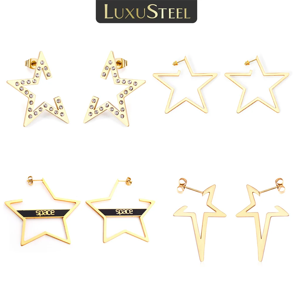 

LUXUSTEEL New Hollow Star Stud Earrings Stainless Steel For Women Girls Punk Minimalist Daily Ear Jewelry No Fade
