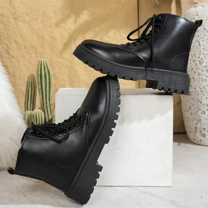 Новые туфли на платформе женские ботинки с круглым носком молнии весенне-осенние