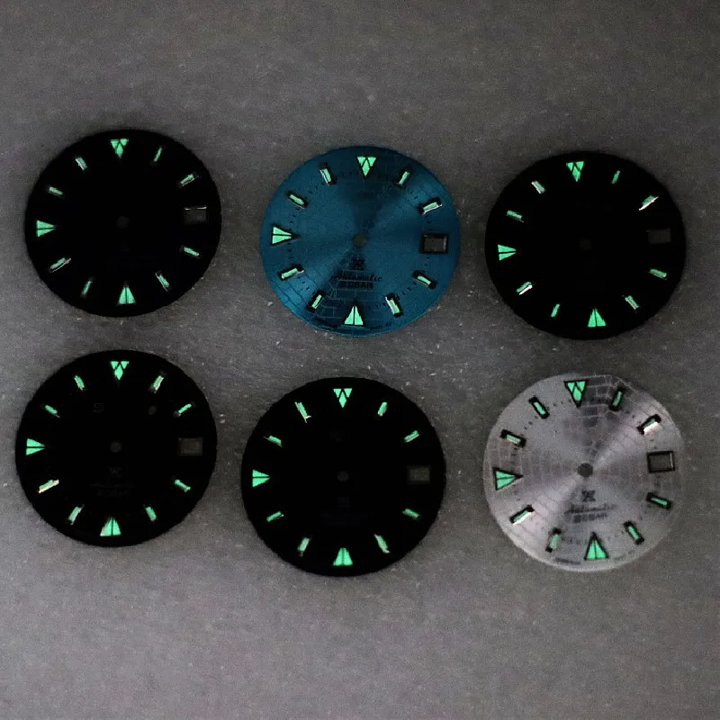Watch accessories dial blue checkered 28.5mm with C3 green luminous fit SKX007 NH35/36 movement NH35 case Date