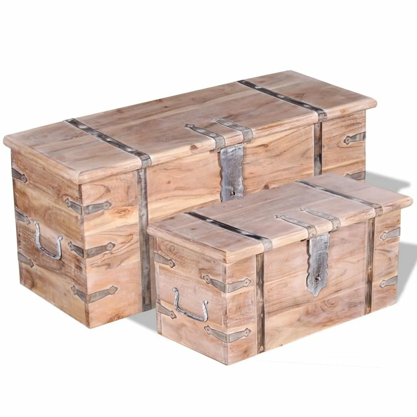 

2 Piece Storage Chest Set Acacia Wood