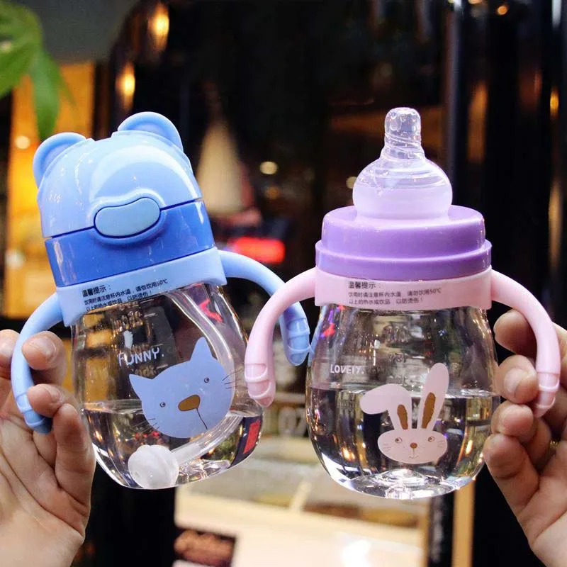 

2 Use Eco-friendly Kids Drinking Cartoon Water Bottles BPA Free Tritan Straw Children Bottle Children Kettle Portable Bottle