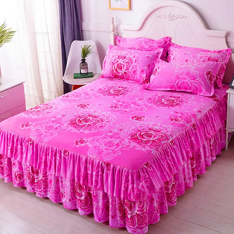 

Three-piece Suit Bed Skirt Autumn Winter Simmons Big Bed Bedding 1 Bed Sheet +2 Pillowcase Bedspread Home Princess E11633