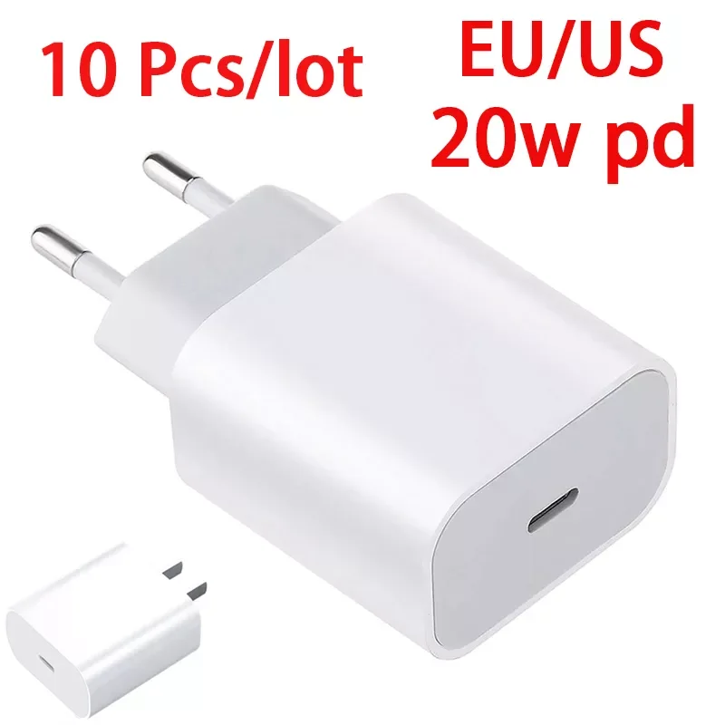 

10Pcs/lot 20W Fast Charger For iPhone 12 EU/US Plug and Data USB Cable For iPhone X Charger Wire For iPad USB Type C to Lighting