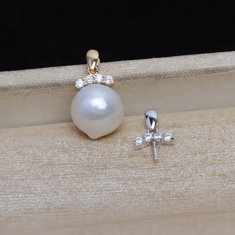 AU750 18K Yellow Gold Pendant Mountings Findings Jewelry Settings Accessories Base Parts Fittings for 11-13mm Pearl