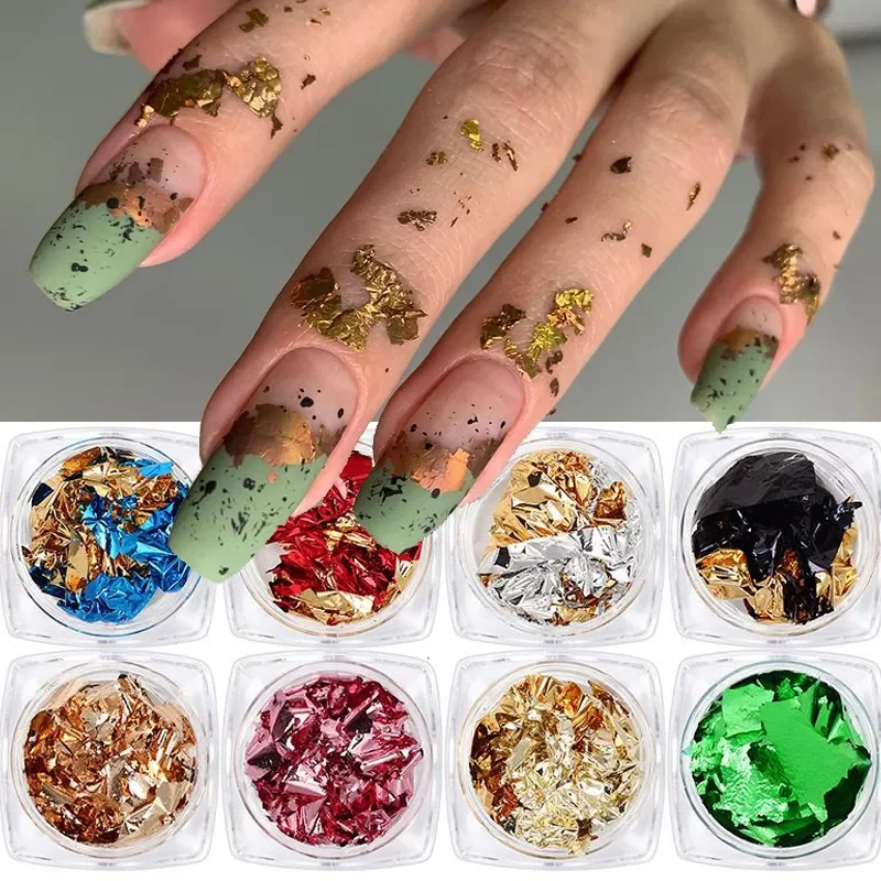 

Gold Glitter Foil Sequins Flakes Irregular Glitter Aluminum Foil Sequins For Nails Chrome Powder Manicure Nail Art Decorations