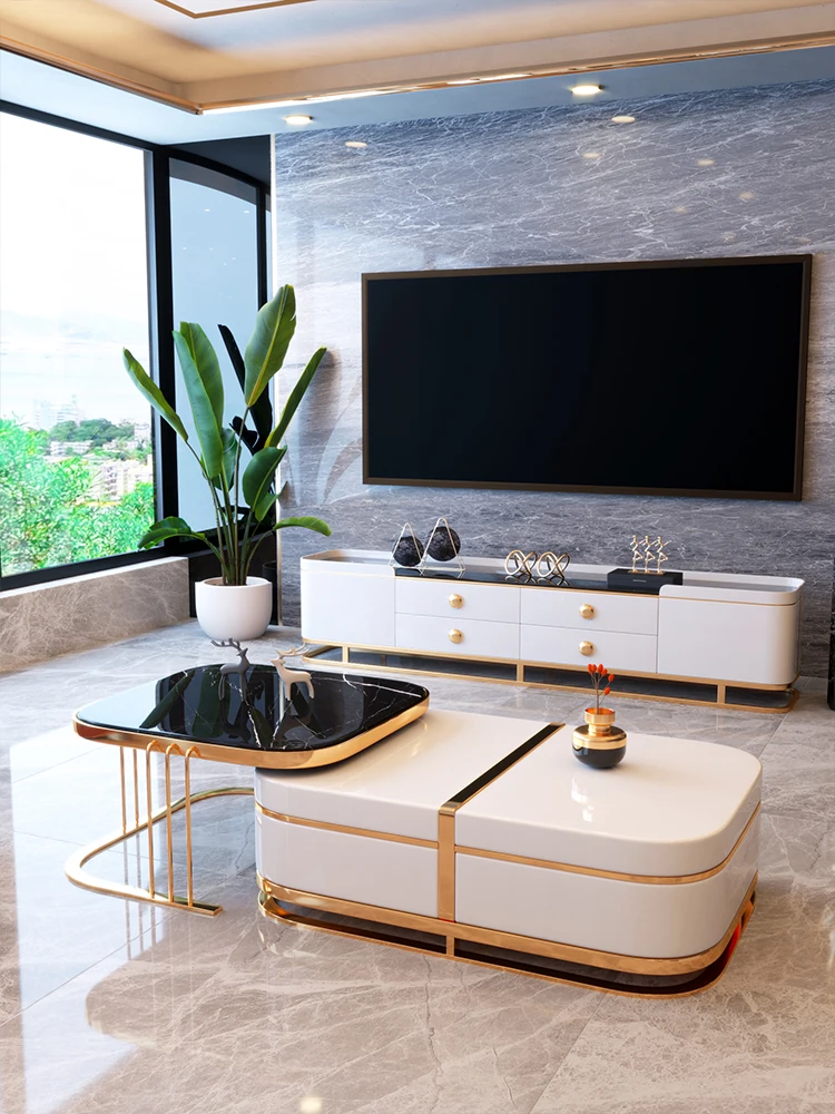 

XL Light Luxury Coffee Table TV Cabinet Combination Stone Plate White Marble Floor Cabinet