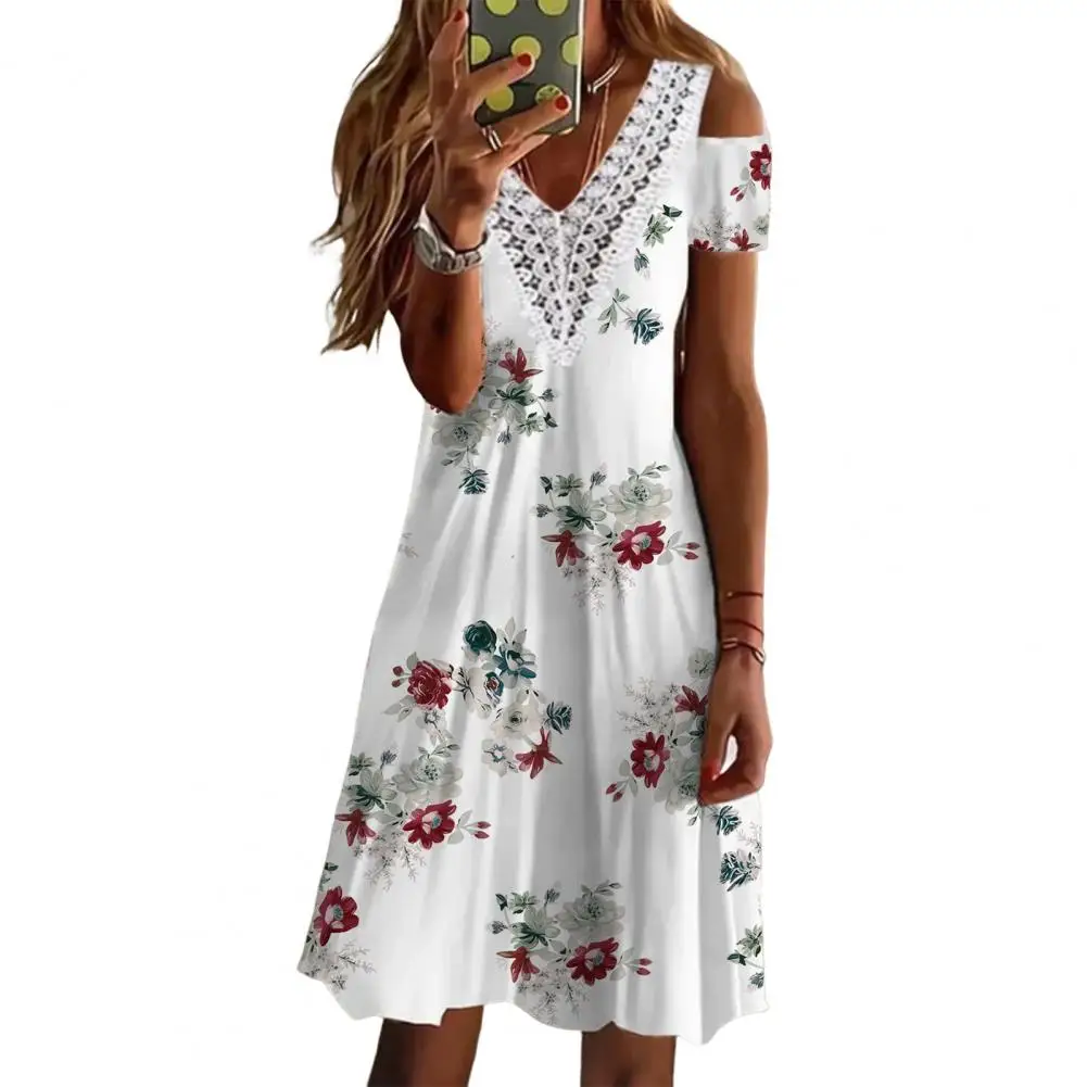

Women Summer Elegant Sexy Off Shoulder V-Neck Party Dress Female Casual Floral Print Short Sleeve Beach Mini Dress Vestidos 2022