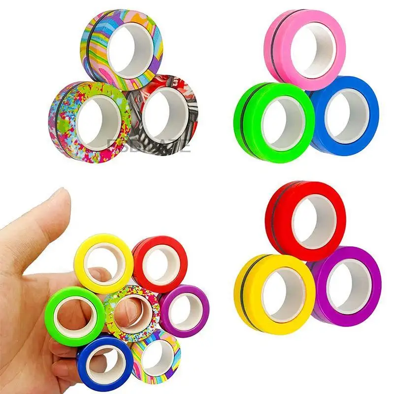 

Fidget 3PCS Magnetic Spinner Rings Spinner Magnet Fidget Toy Unzip Antistress For Children Adult Magnetic Spinner Rings Toys