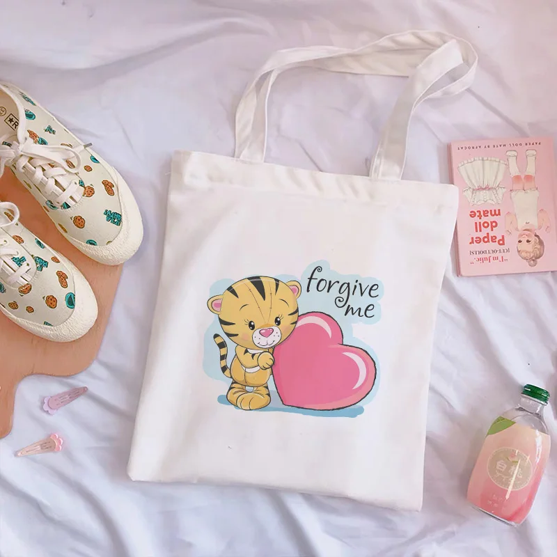 

Женская Холщовая Сумка для покупок, с принтом в виде мультяшного тигра