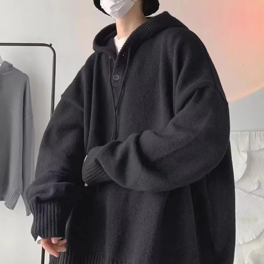 Свитер мужской свободного покроя мягкий высокоэластичный пуловер с капюшоном